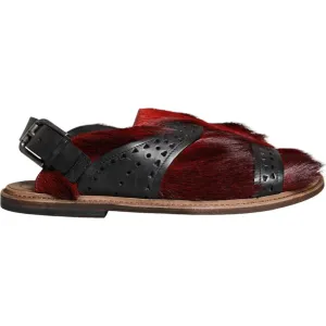 Dolce & Gabbana Black Red Gazelle Hair Leather Sandals Shoes