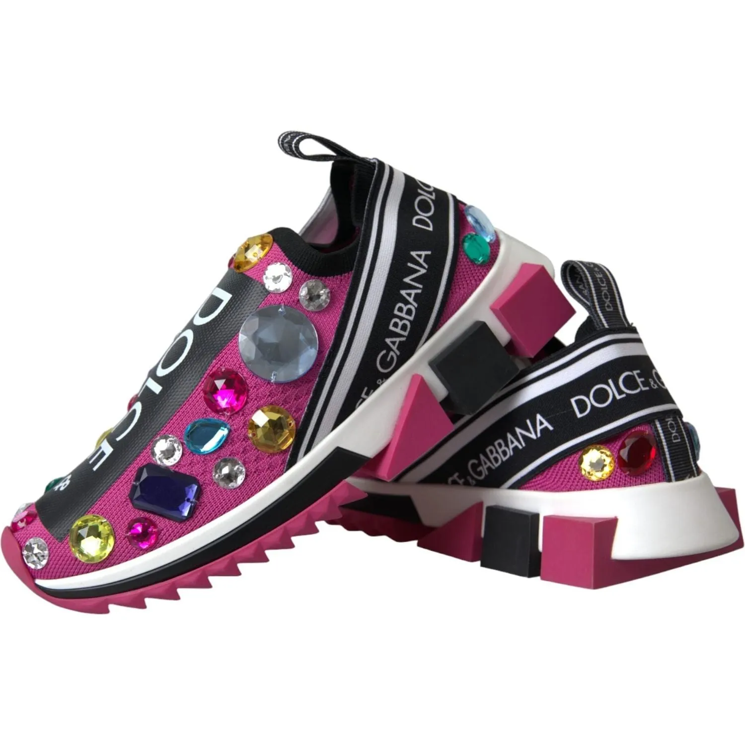 Dolce & Gabbana Pink Sorrento Crystals Sneakers Shoes