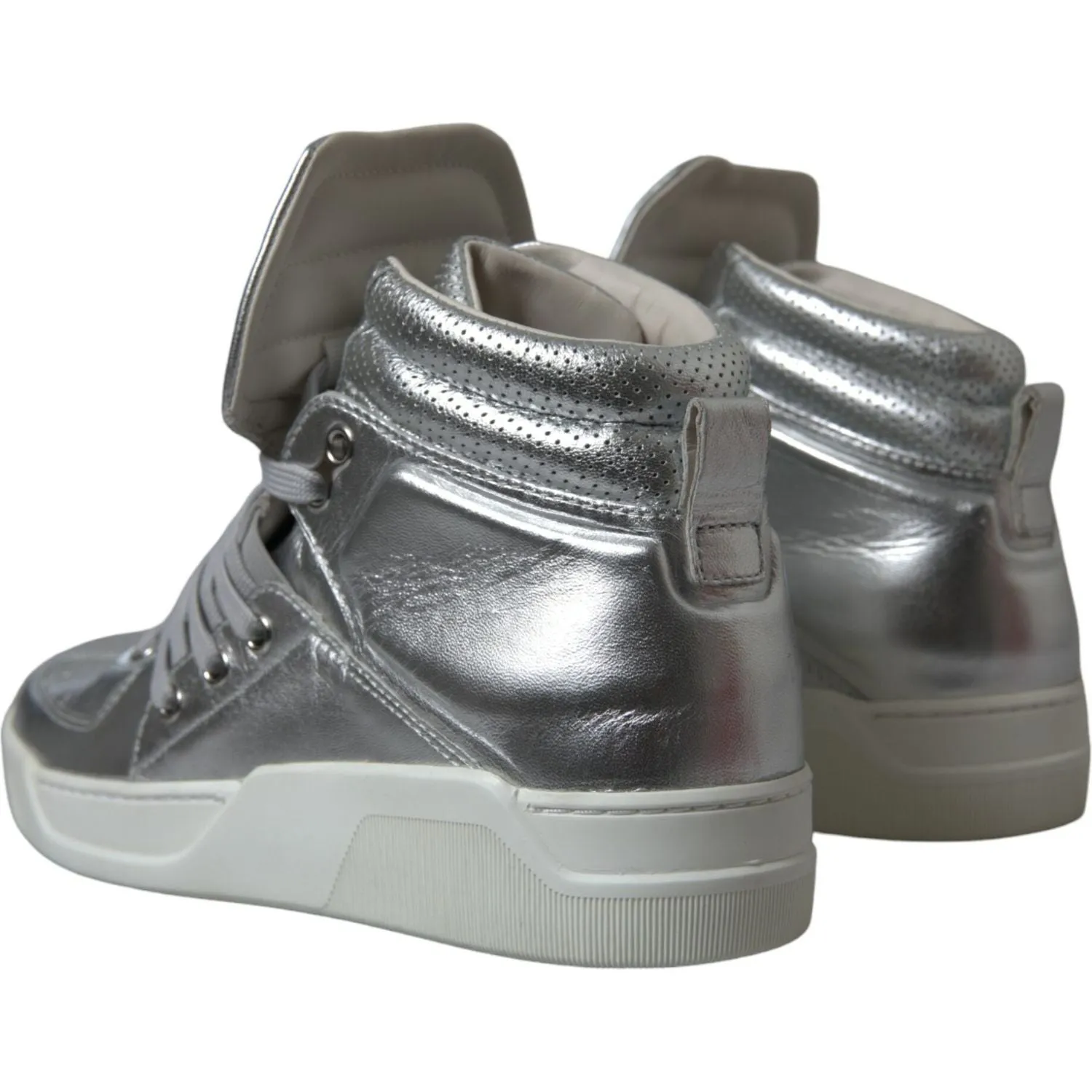 Dolce & Gabbana Silver Leather High-Top Sneakers