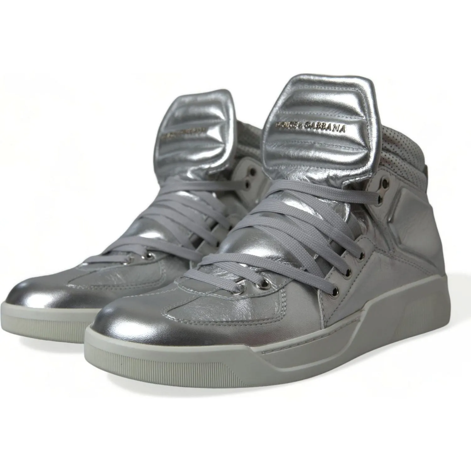 Dolce & Gabbana Silver Leather High-Top Sneakers