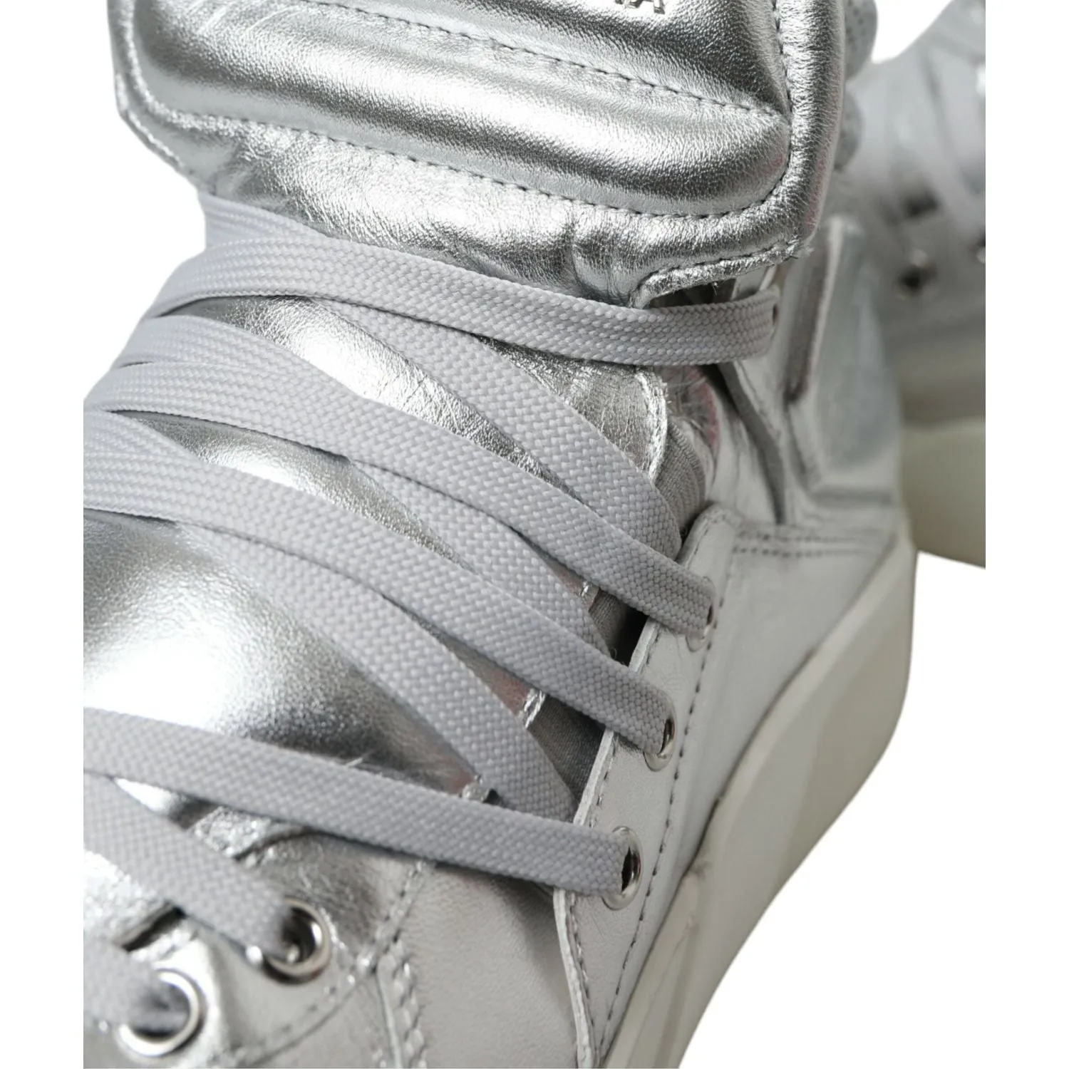 Dolce & Gabbana Silver Leather High-Top Sneakers