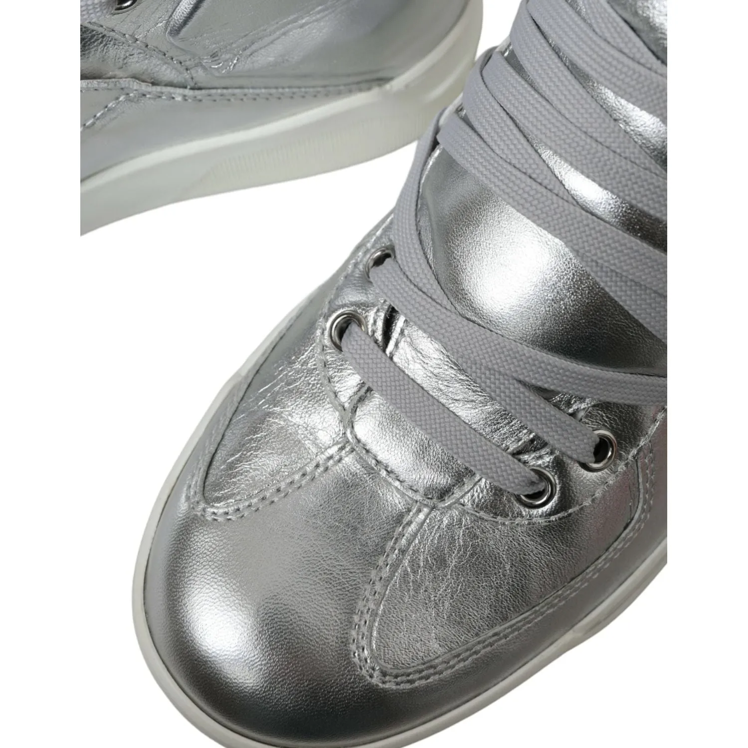 Dolce & Gabbana Silver Leather High-Top Sneakers