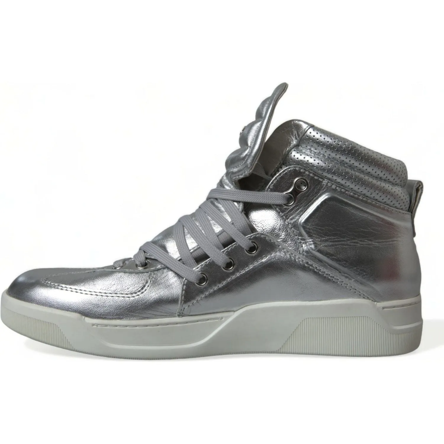 Dolce & Gabbana Silver Leather High-Top Sneakers