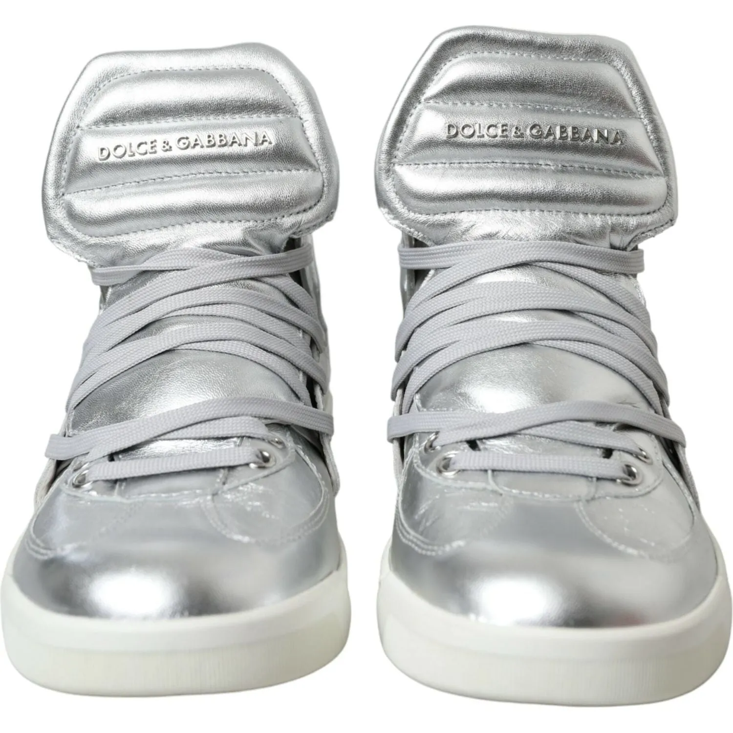 Dolce & Gabbana Silver Leather High-Top Sneakers