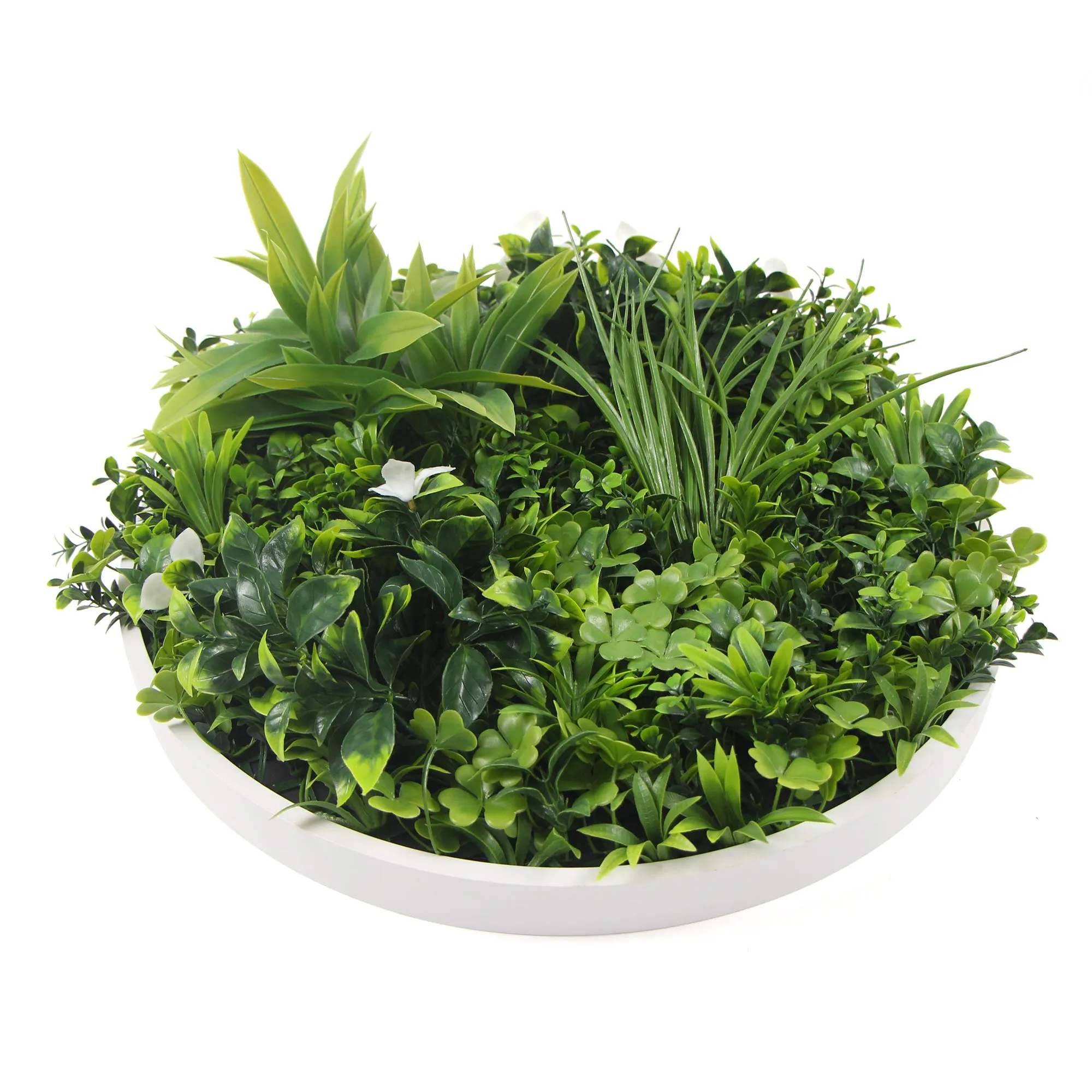 Flowering White Artificial Green Wall Disc UV Resistant 75cm (White Frame)