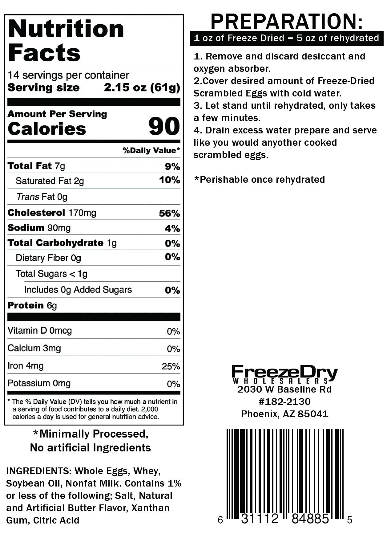 Freeze Dry Wholesalers Freeze-Dried Scrambled Eggs Backpacking and Breakfast Camping Food - Emergency Food - Family Size - Fully Cooked