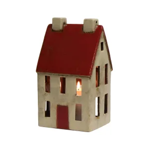 French Country Tea Light Tall Chalet Red/White 14x12x25.5