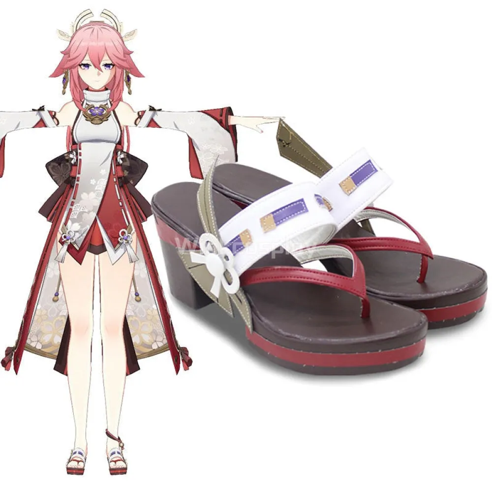 Genshin Impact Yae Miko Guuji Yae Brown Cosplay Shoes