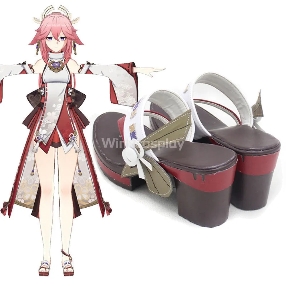 Genshin Impact Yae Miko Guuji Yae Brown Cosplay Shoes