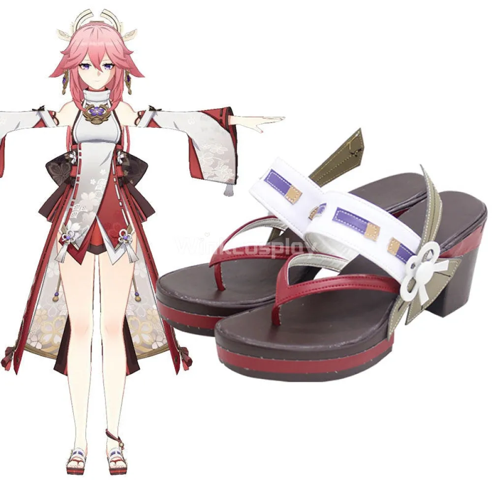 Genshin Impact Yae Miko Guuji Yae Brown Cosplay Shoes