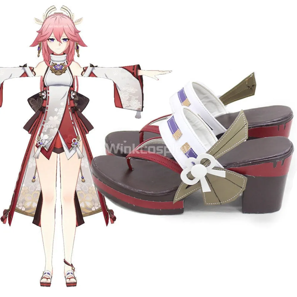 Genshin Impact Yae Miko Guuji Yae Brown Cosplay Shoes