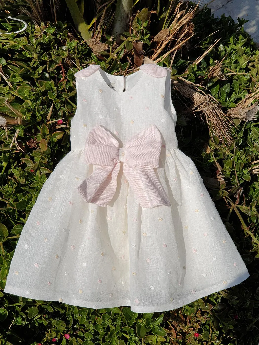 Girl's linen Dress with embroidery-LARA Pink