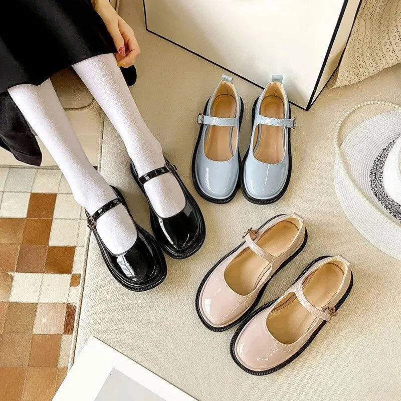 Glossy Retro Vegan Leather Loafers Flat Shoes