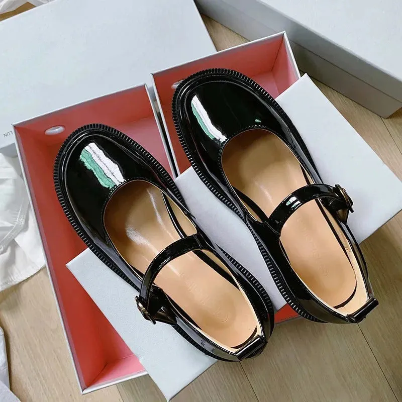 Glossy Retro Vegan Leather Loafers Flat Shoes