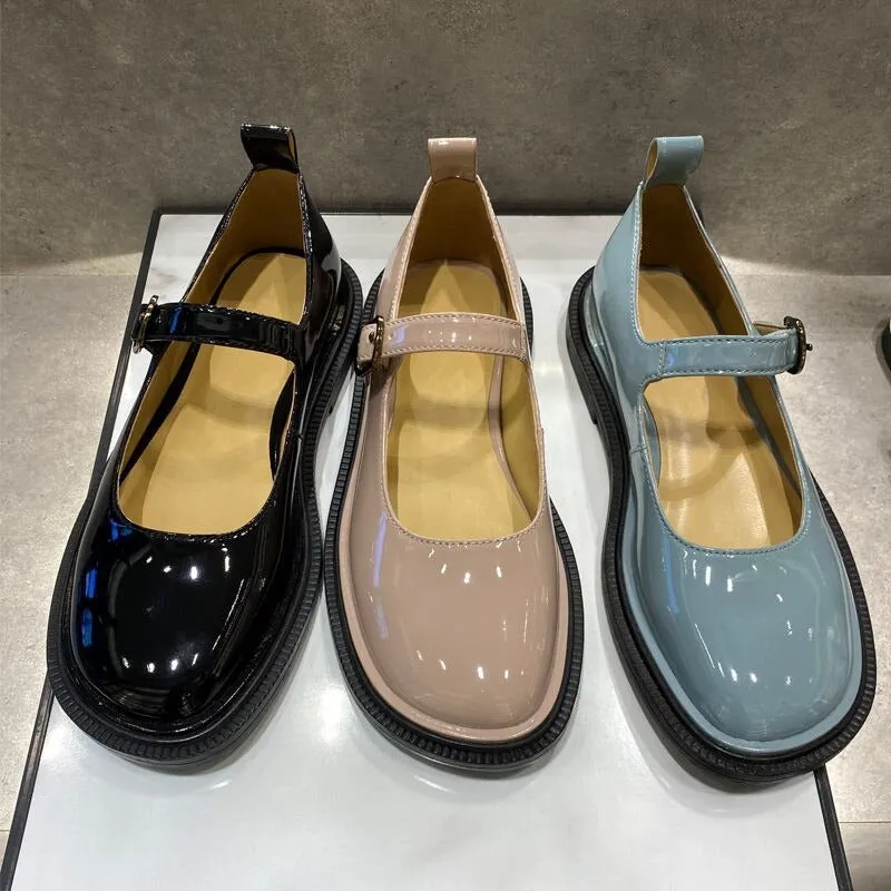 Glossy Retro Vegan Leather Loafers Flat Shoes