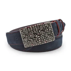 Hancock' Navy Blue Suede Contrast Stitch Chunky Enamel Belt