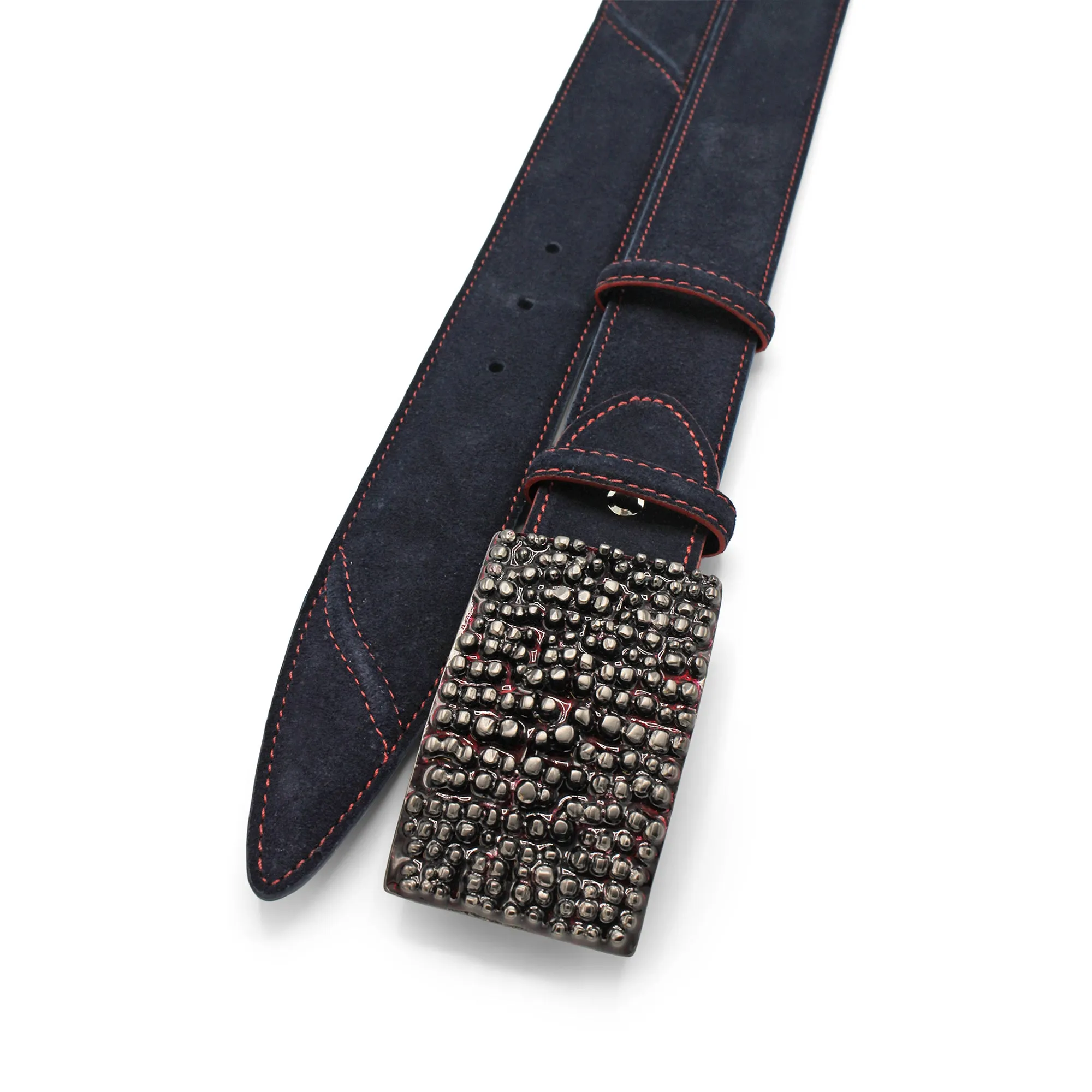 Hancock' Navy Blue Suede Contrast Stitch Chunky Enamel Belt