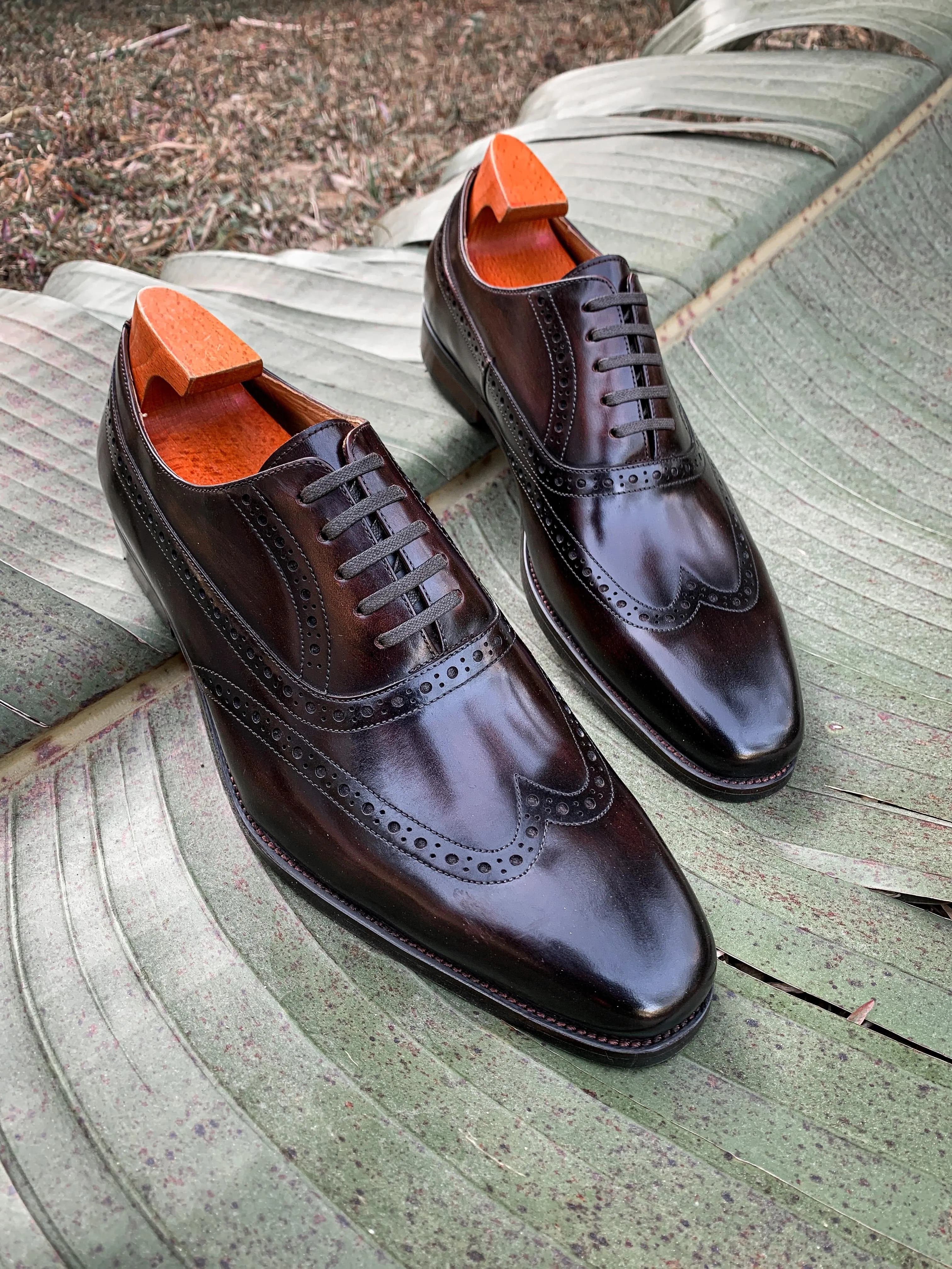 Handmade Burgundy Leather Brogues Oxford Shoes