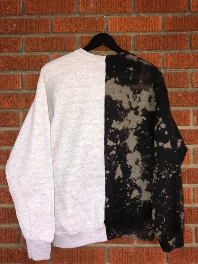 Handmade Las Vegas/Oakland Raiders Bleached Black Ash Grey Half and Half Crew Neck Sweatshirt