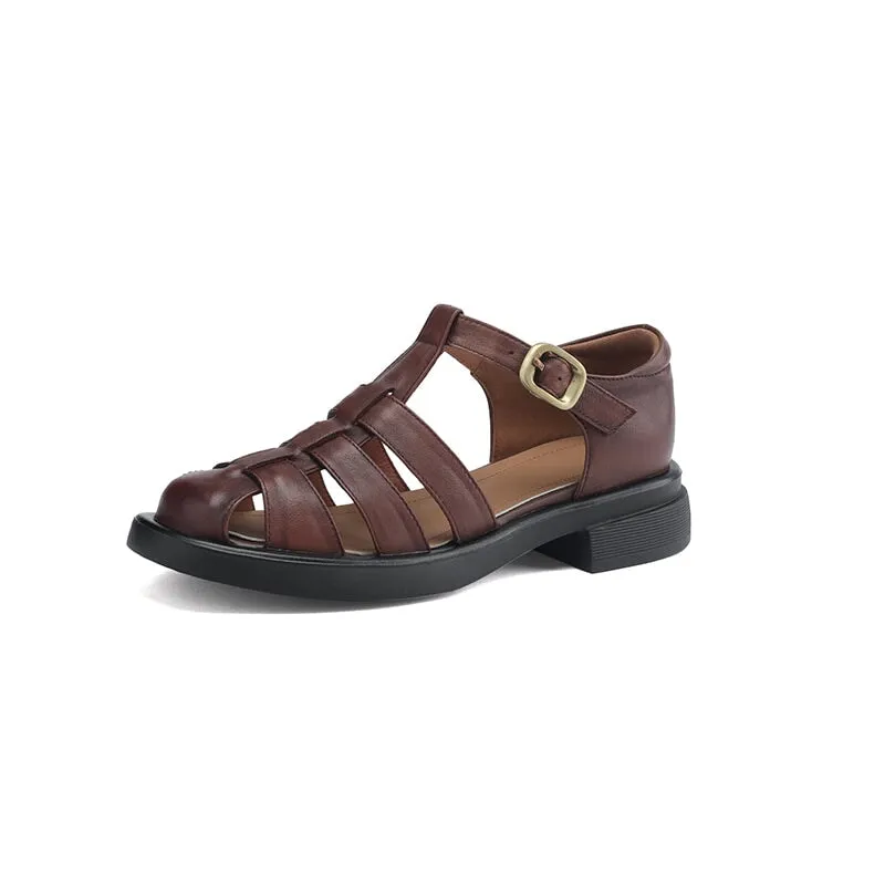 Handmade Leather Fisherman Platforms Sandal in Black/Brown/White