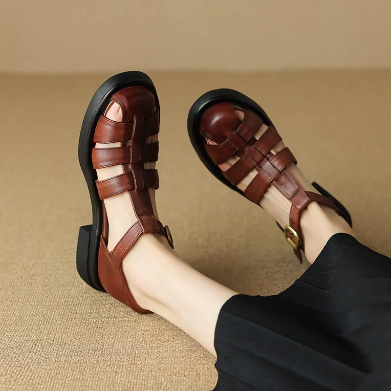 Handmade Leather Fisherman Platforms Sandal in Black/Brown/White