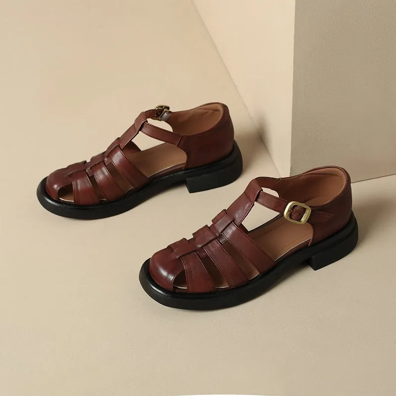 Handmade Leather Fisherman Platforms Sandal in Black/Brown/White