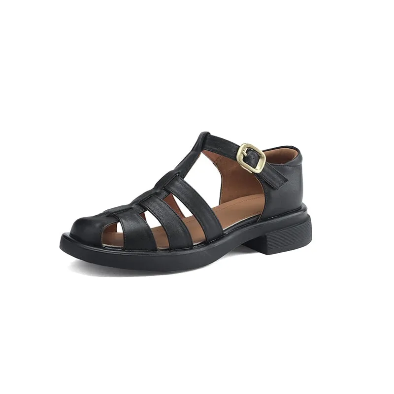 Handmade Leather Fisherman Platforms Sandal in Black/Brown/White