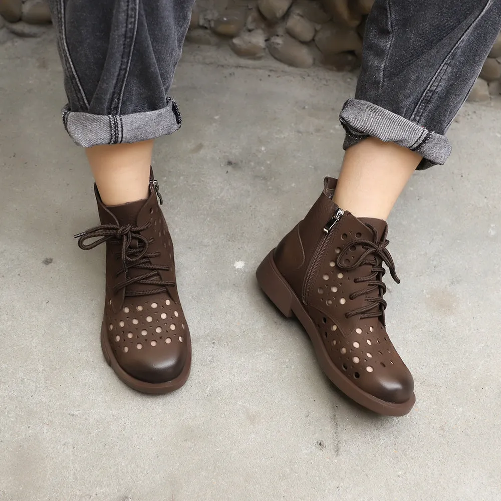 Handmade Leather Martin Boots For Women in Brown/Coffee - Summer Booties