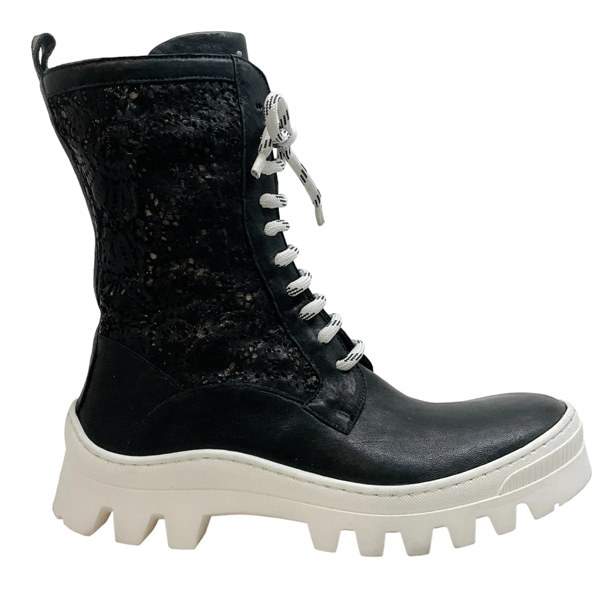 Henry Beguelin Black Perforated Leather Lace Up Boots