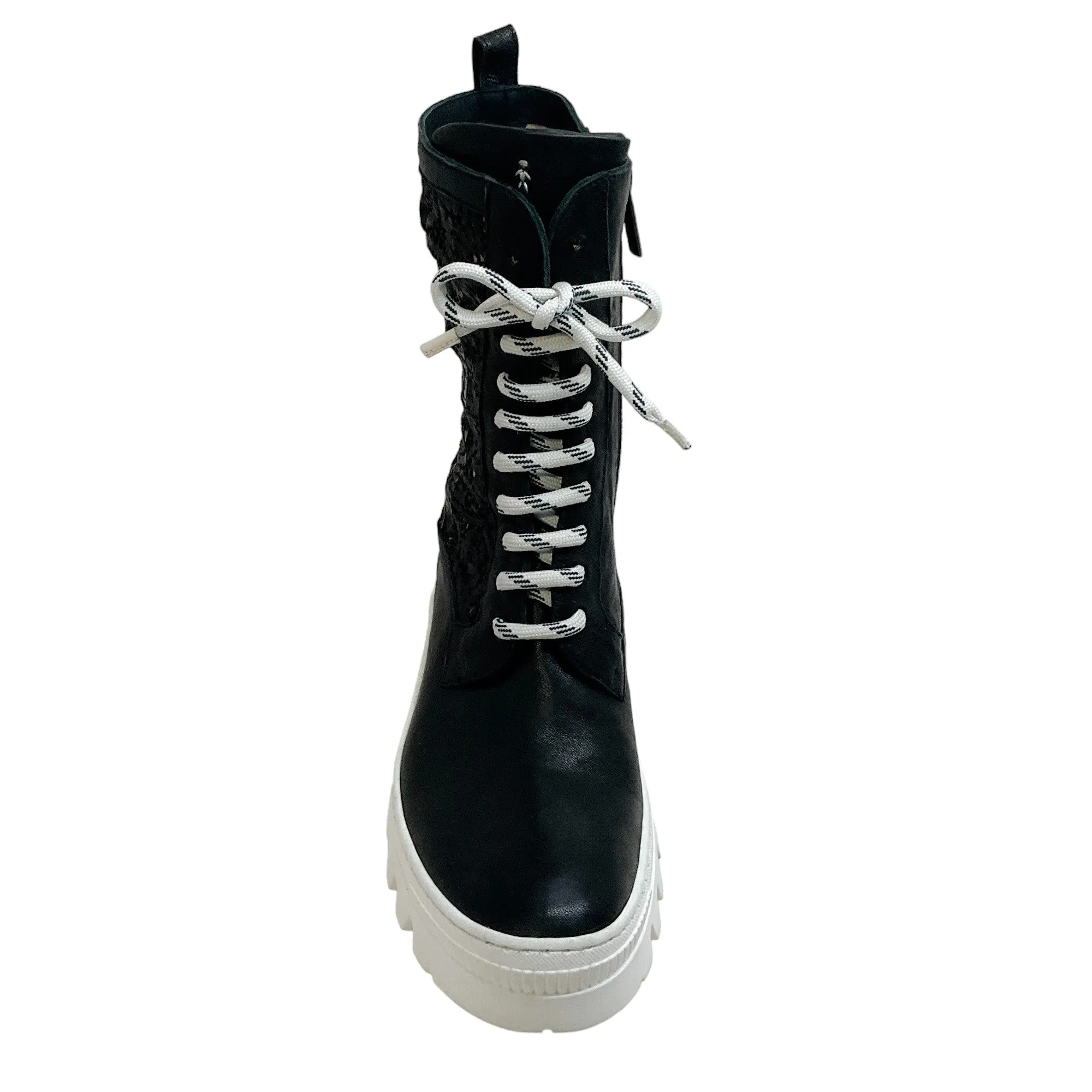 Henry Beguelin Black Perforated Leather Lace Up Boots