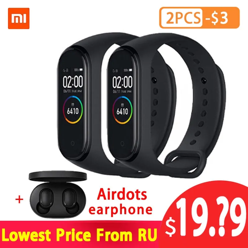 In Stock Original Xiaomi Mi Band 4 Smart Miband 3 Color Screen Bracelet Heart Rate Fitness Music Bluetooth 50M Waterproof Band 4