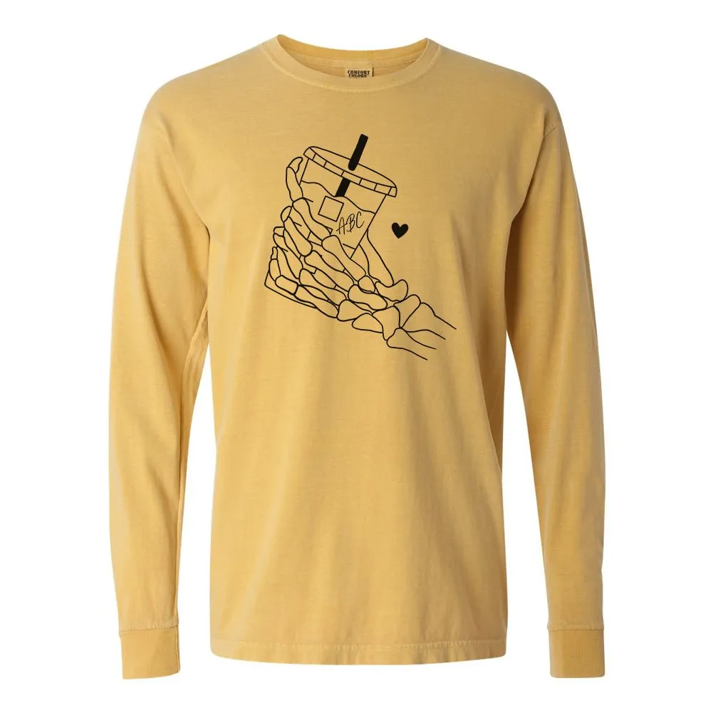 Initialed 'Skeleton Iced Coffee' Comfort Colors Long Sleeve T-Shirt