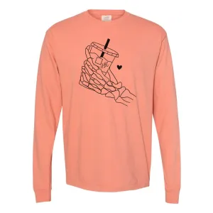 Initialed 'Skeleton Iced Coffee' Comfort Colors Long Sleeve T-Shirt