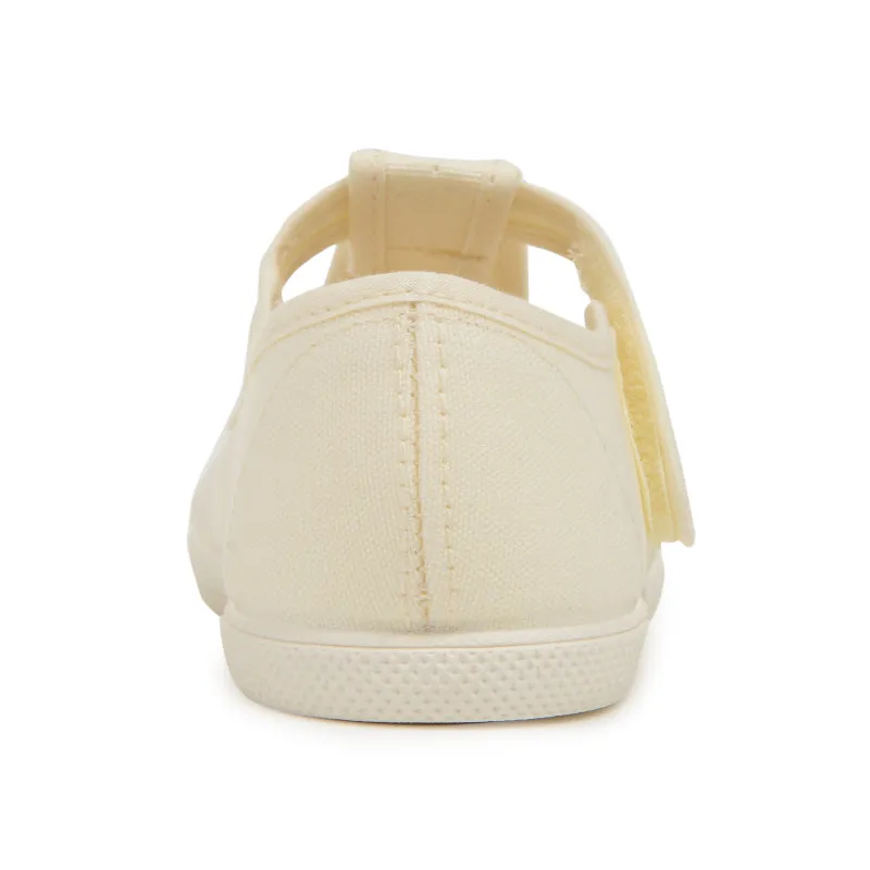 Kid’s Childrenchic® Canvas T-Band Captoe Shoes in Ivory by childrenchic