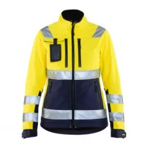 Ladies&#x20;High&#x20;Vis&#x20;Softshell&#x20;Jacket&#x20;4902&#x20;High&#x20;Vis&#x20;Geel&#x2F;Marineblauw&#x20;-&#x20;Bl&#xE5;kl&#xE4;der