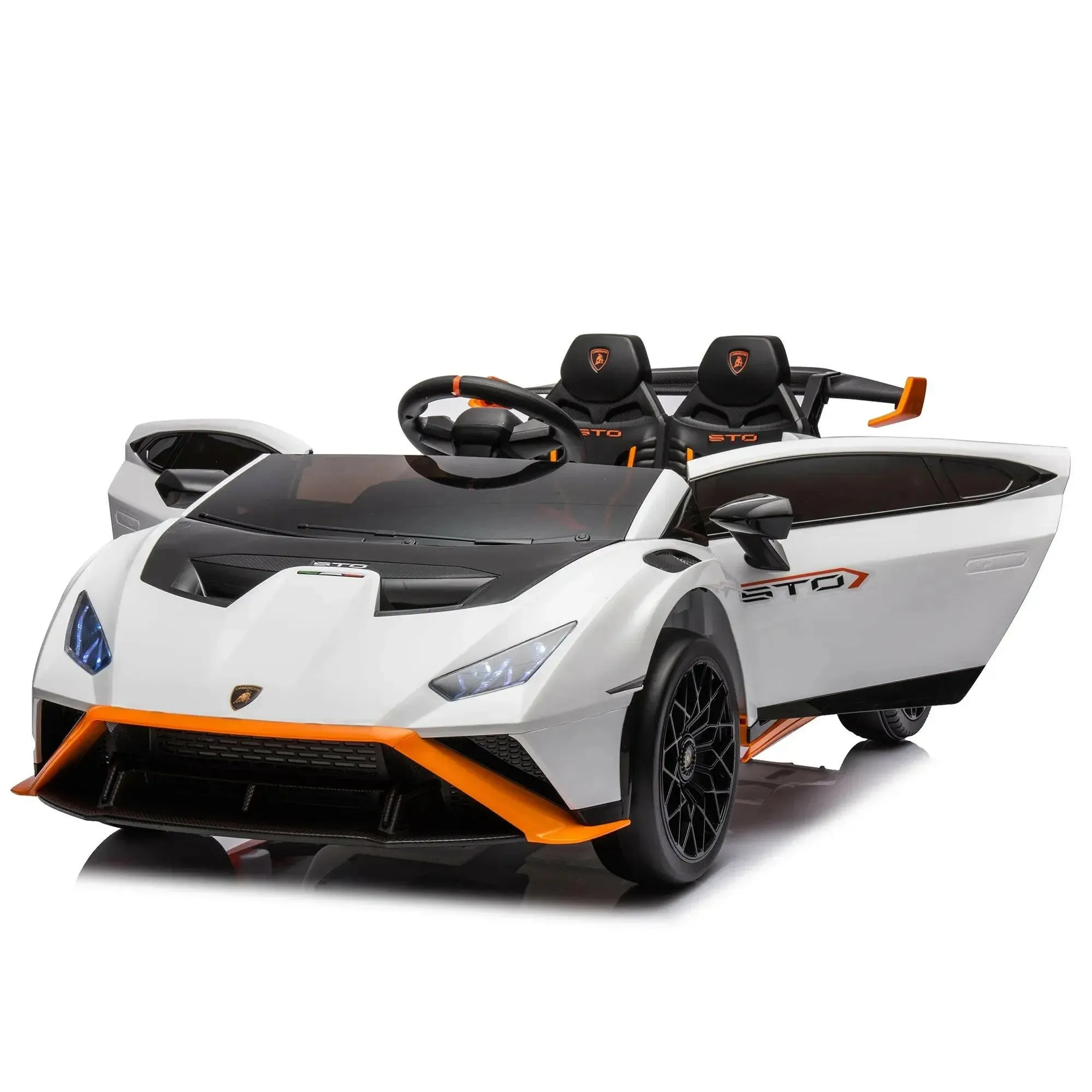 Lamborghini 24 V Ride on Sports Car with Remote Control, Licensed Lamborghini STO Battery Powered Ride on Toy Cars W/Dynamic Music/360° Spin/Drift/Bluetooth/Led Light, Electric Car for Kids 3-8, Gray