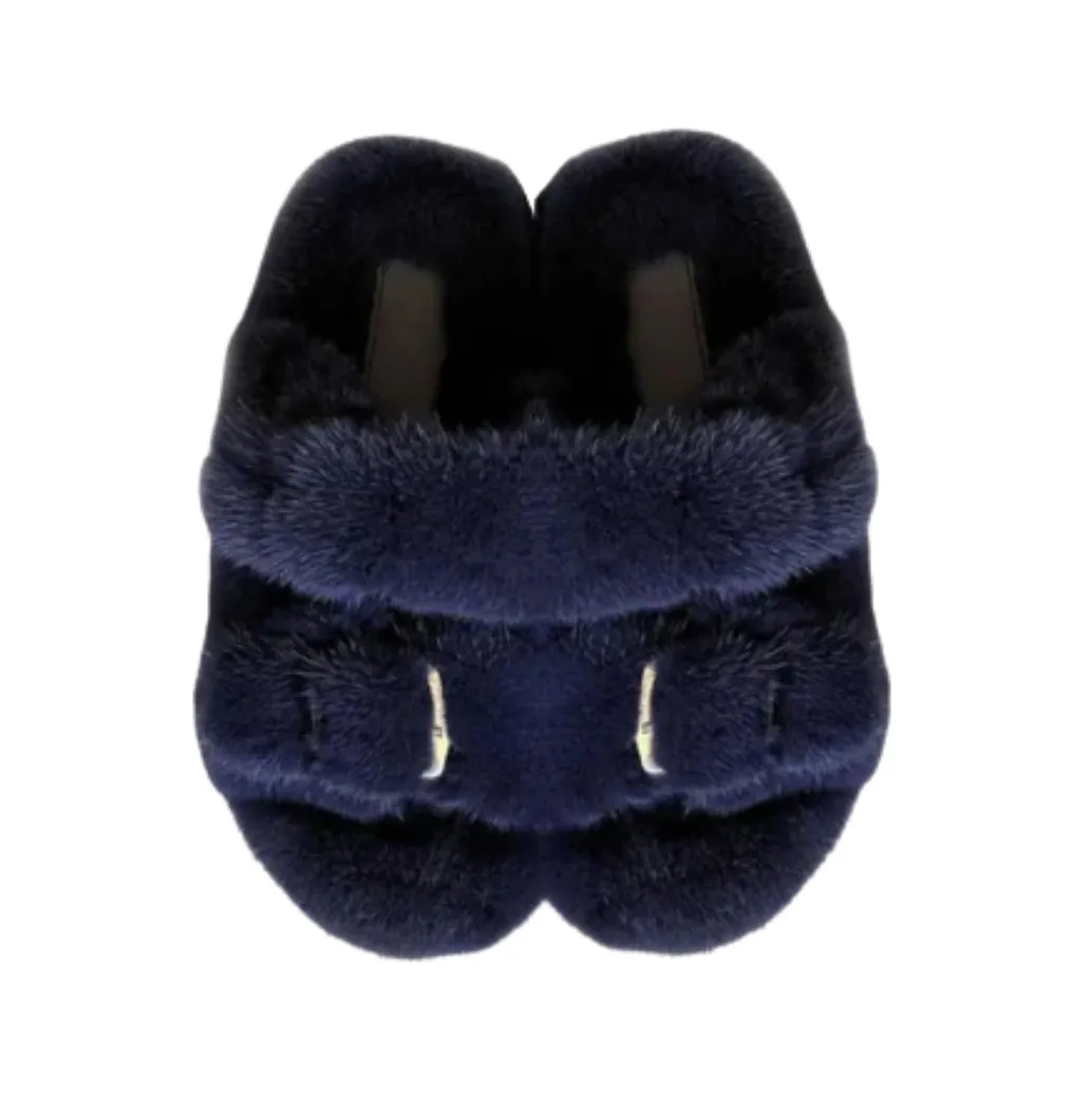 Luxe Mink Slide Sandals - Navy