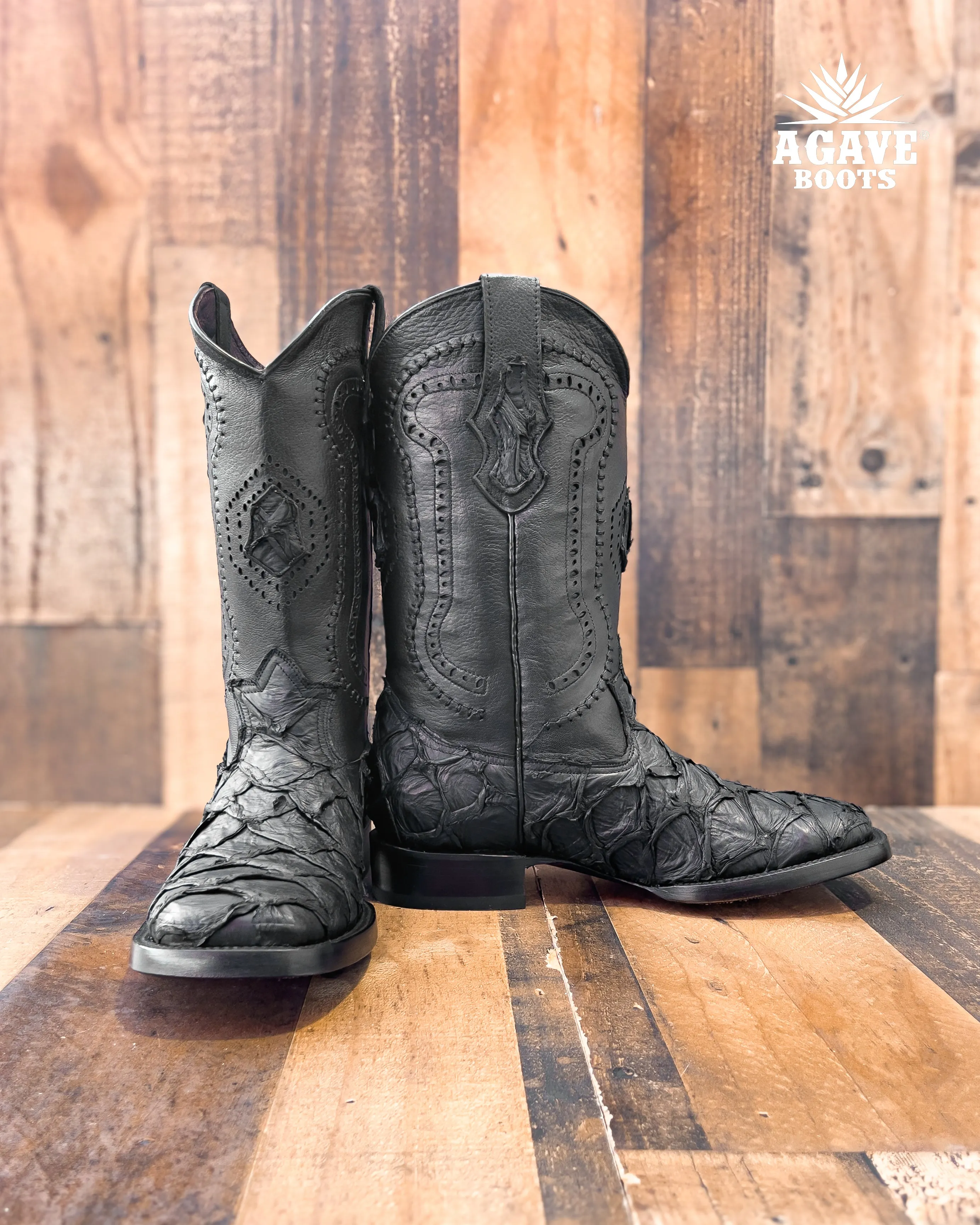 MATTE BLACK BASS GENUINE | MEN SQUARE TOE WESTERN COWBOY BOOTS