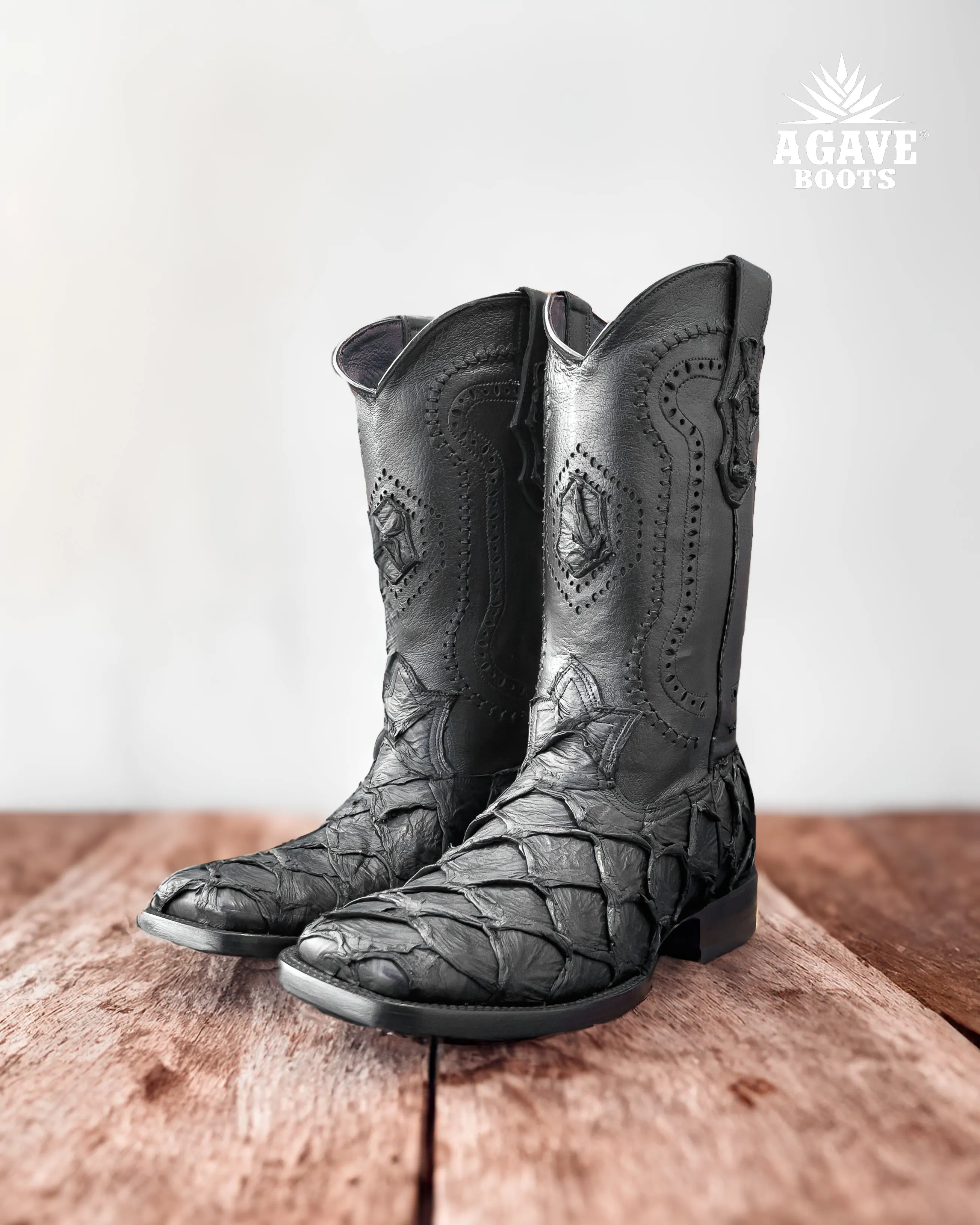 MATTE BLACK BASS GENUINE | MEN SQUARE TOE WESTERN COWBOY BOOTS