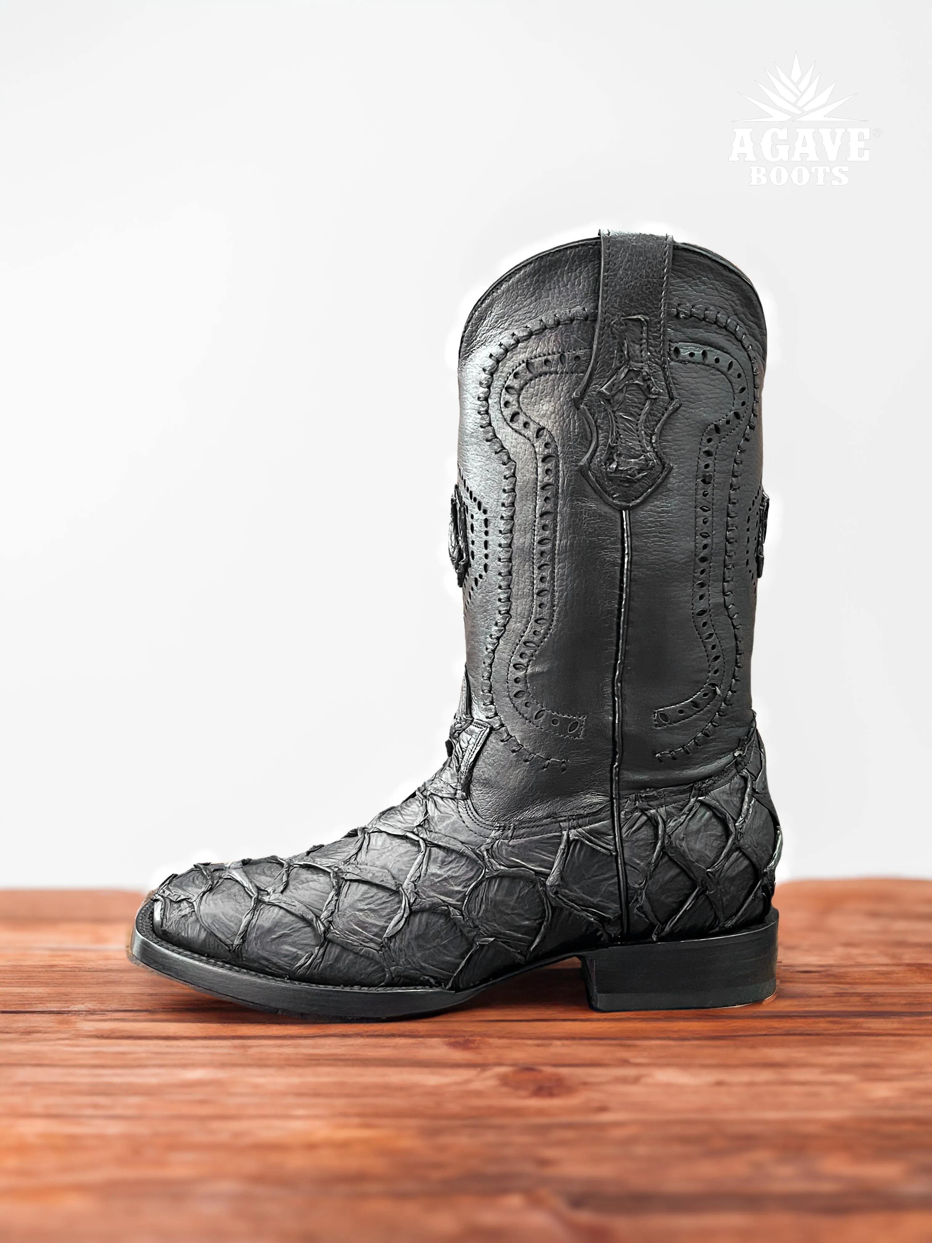 MATTE BLACK BASS GENUINE | MEN SQUARE TOE WESTERN COWBOY BOOTS