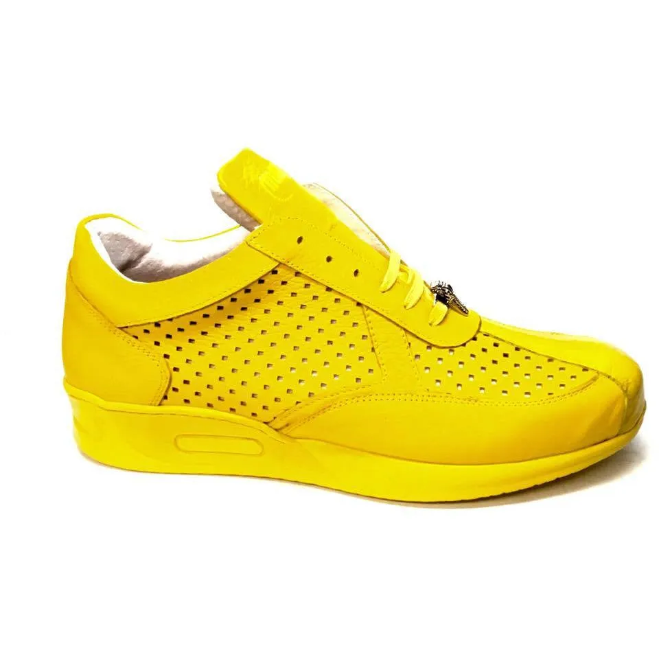 Mauri M770 Yellow Crocodile Perforated Nappa  Leather Sneakers