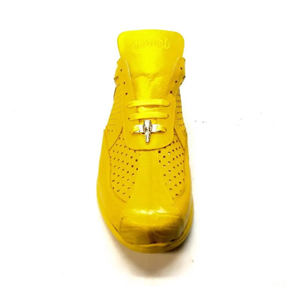 Mauri M770 Yellow Crocodile Perforated Nappa  Leather Sneakers