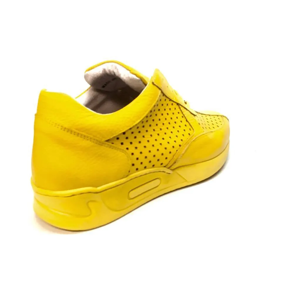 Mauri M770 Yellow Crocodile Perforated Nappa  Leather Sneakers