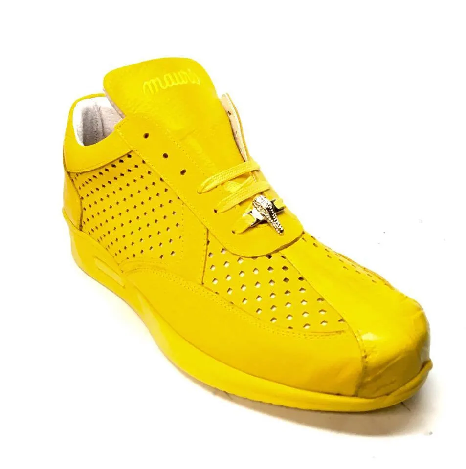 Mauri M770 Yellow Crocodile Perforated Nappa  Leather Sneakers