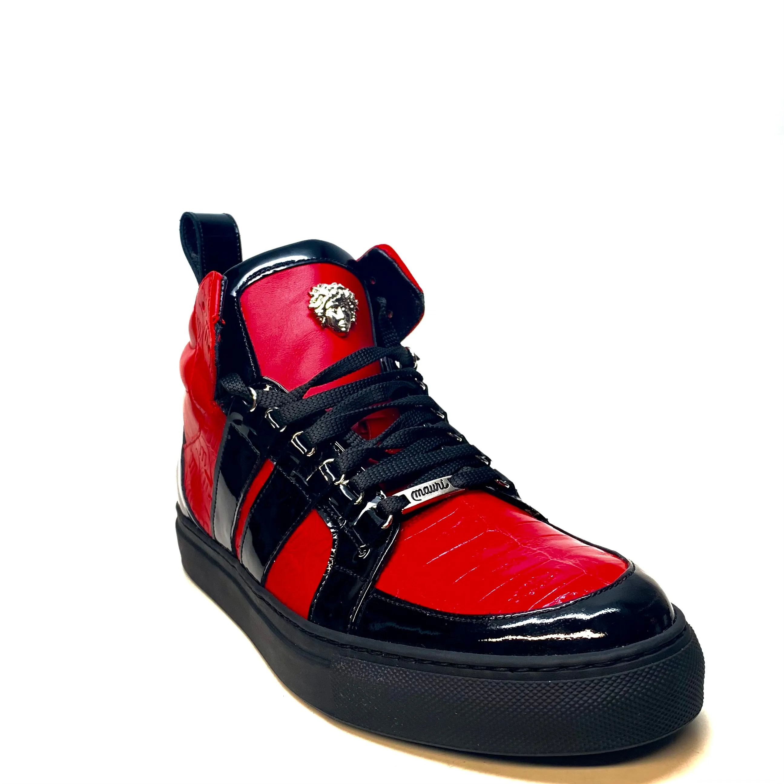 Mauri "8410" Red Black Alligator/Patent Leather High-Top Sneakers