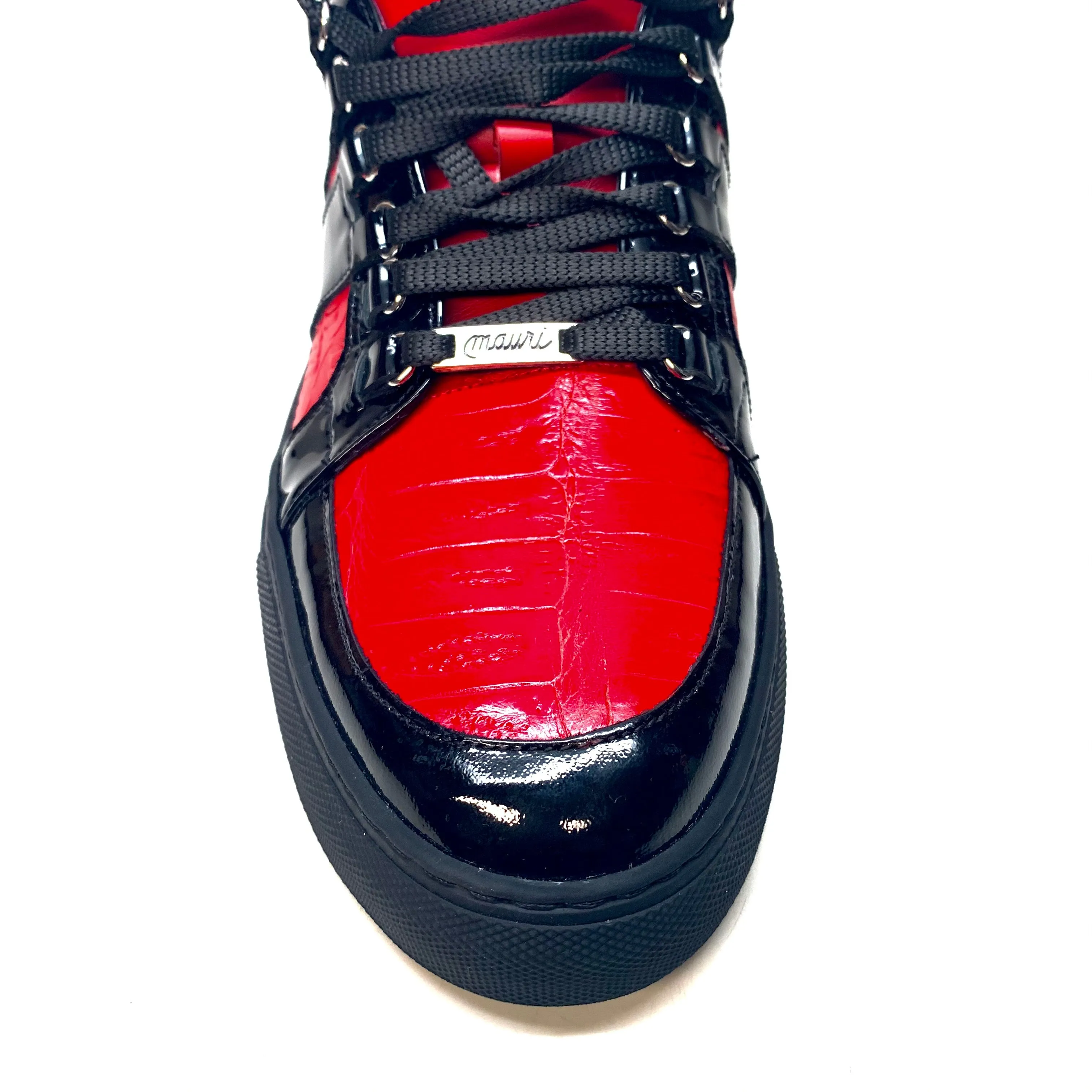 Mauri "8410" Red Black Alligator/Patent Leather High-Top Sneakers