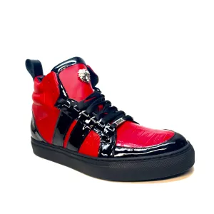 Mauri "8410" Red Black Alligator/Patent Leather High-Top Sneakers