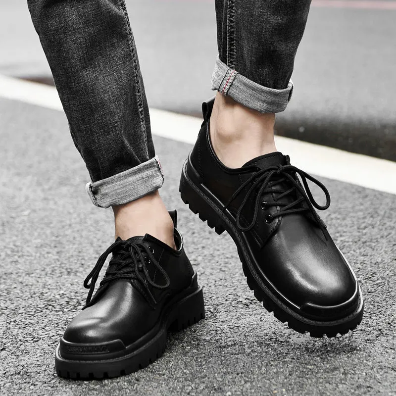 Men's Black Genuine Leather Casual Oxfords Shoes