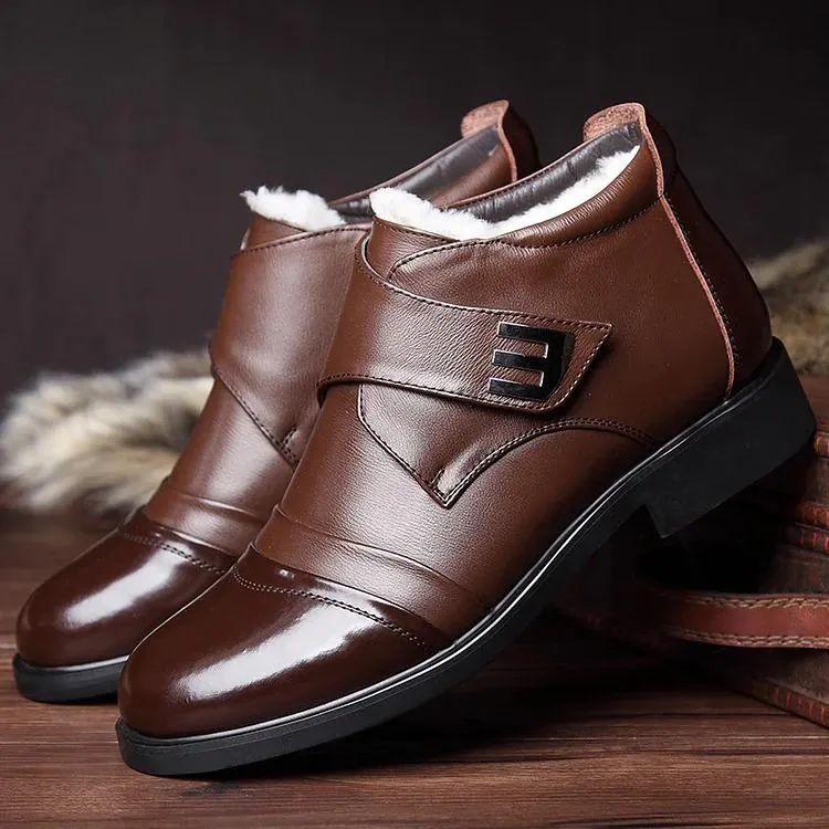 Men's Warm Faux Fur Lined Leather Shoes