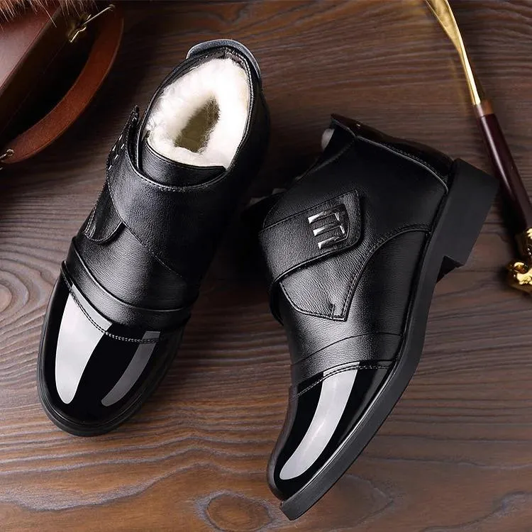 Men's Warm Faux Fur Lined Leather Shoes